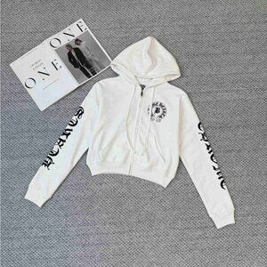 Chrome Hearts White Zip-Up Hoodie with Black Graphics